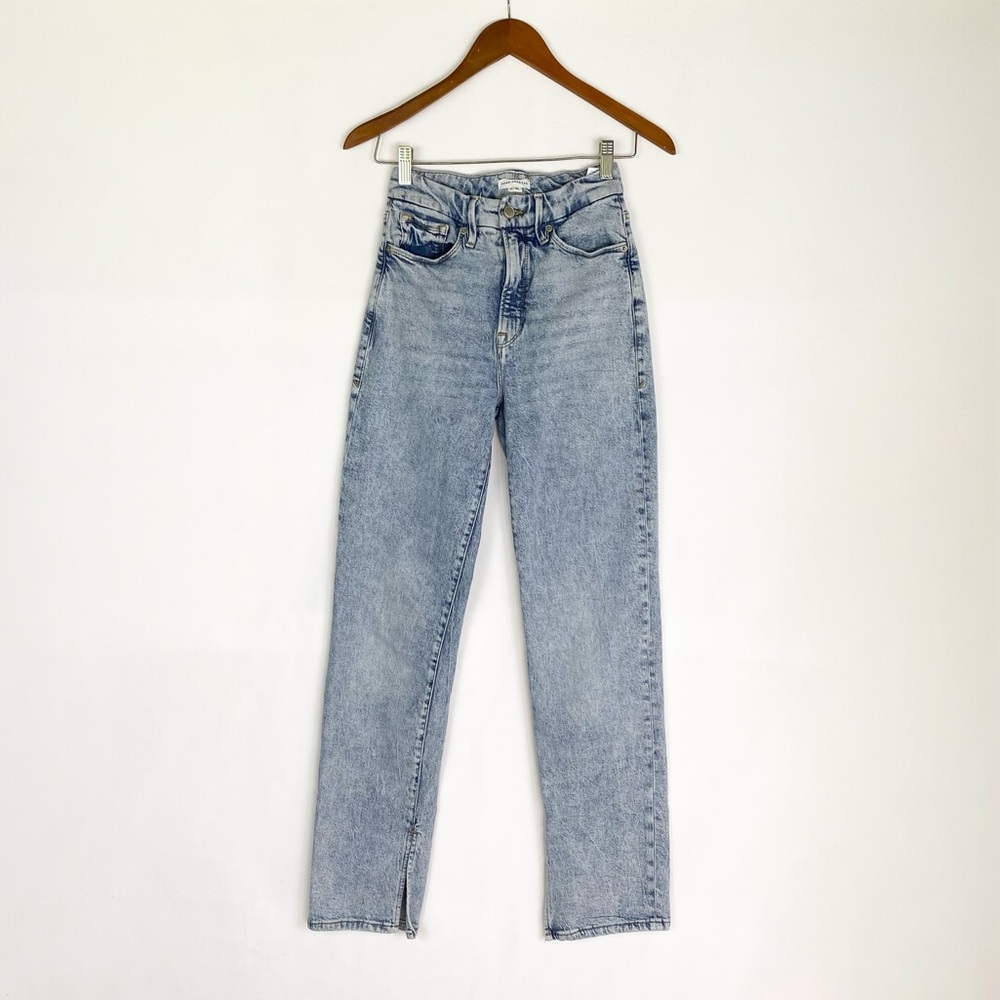 Good American Good Boy Jeans Inseam Split in Indigo 541 Straight Leg‎ GBLI859T